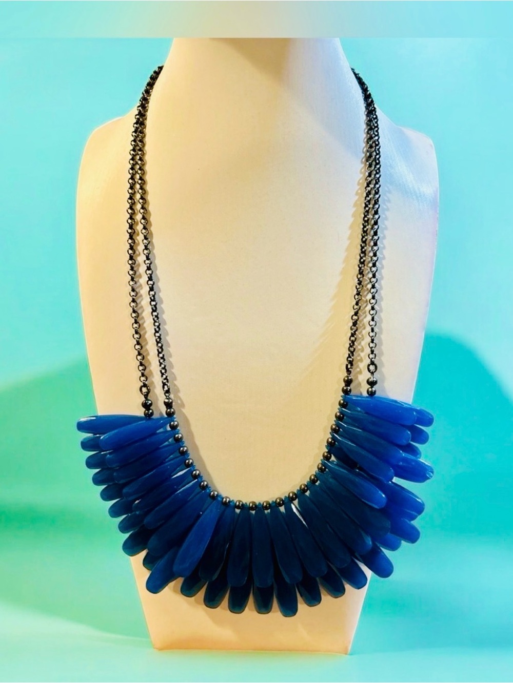 Coldwater Creek Blue Statement Bib Necklace - Bold Resin Petal Design